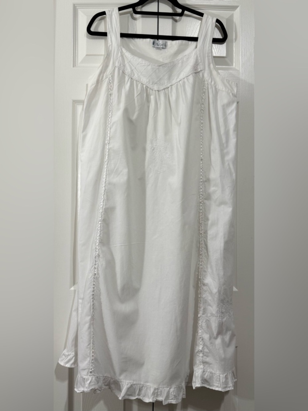 Vintage Cottagecore White Embroidered Prairie Dress L/XL Boho Romantic